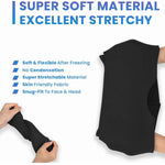 Migraine Relief Hat in black super soft, stretchy, and flexible fabric designed to fit snugly around head and face for comfort
