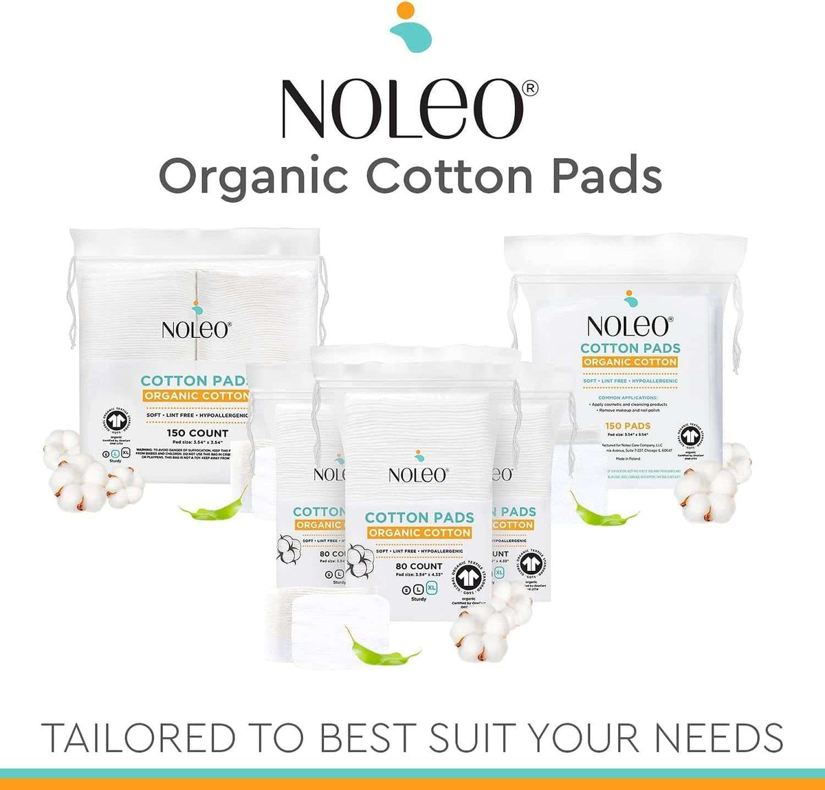 NOLEO reusable makeup remover pads made from 100% organic cotton, washable and gentle for sensitive skin with eco-friendly storage bag