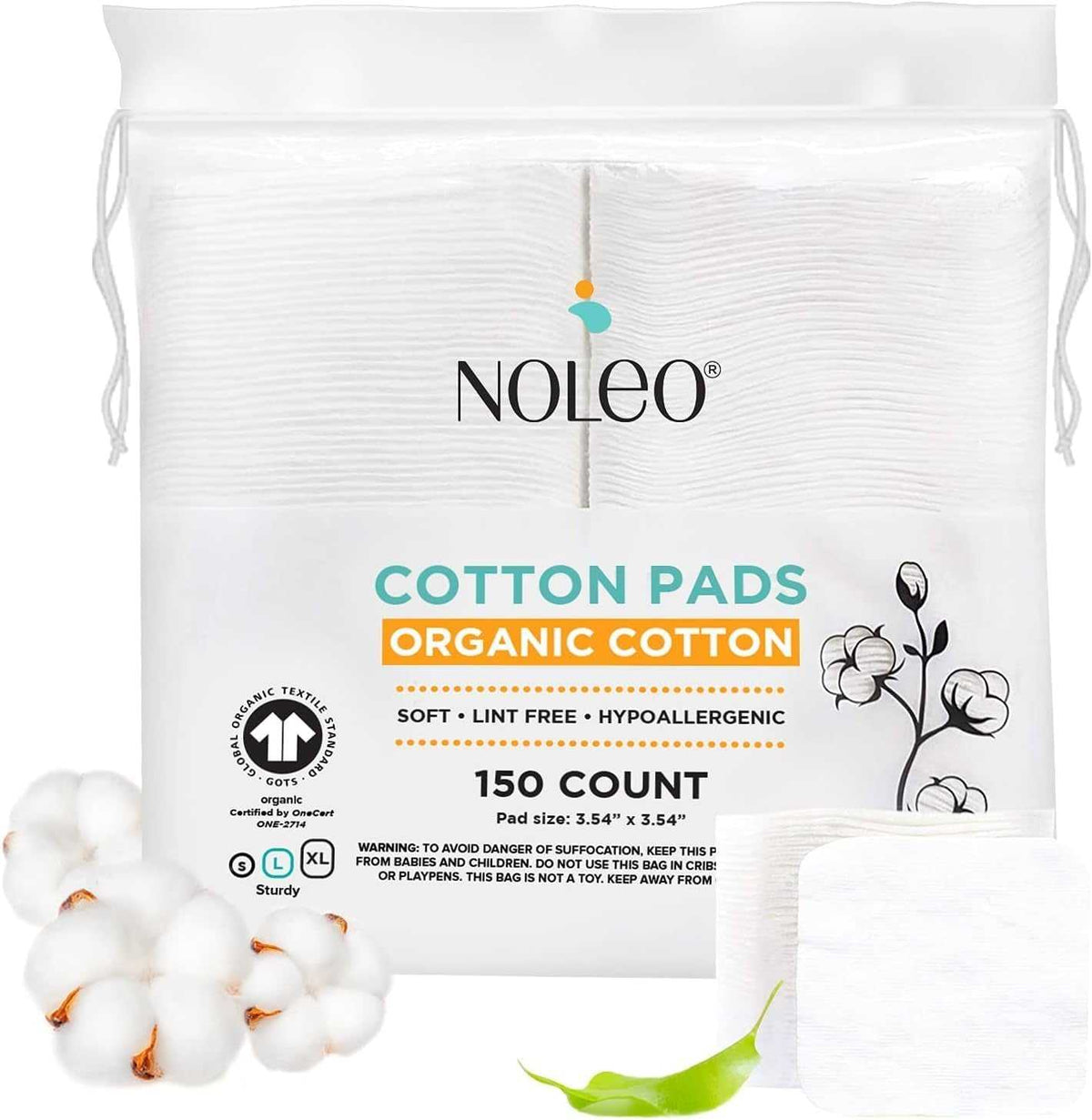 NOLEO reusable makeup remover pads made from 100% organic cotton with resealable storage bag for eco-friendly skincare