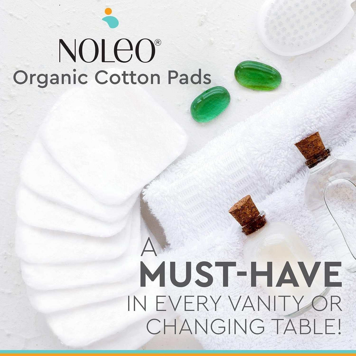 NOLEO reusable makeup remover pads made of 100% organic cotton with biodegradable storage bag for sensitive skin and eco-friendly skincare routine