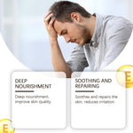 North Moon Men's Gel ad featuring a thoughtful man and text highlighting deep nourishment and soothing skin repair benefits