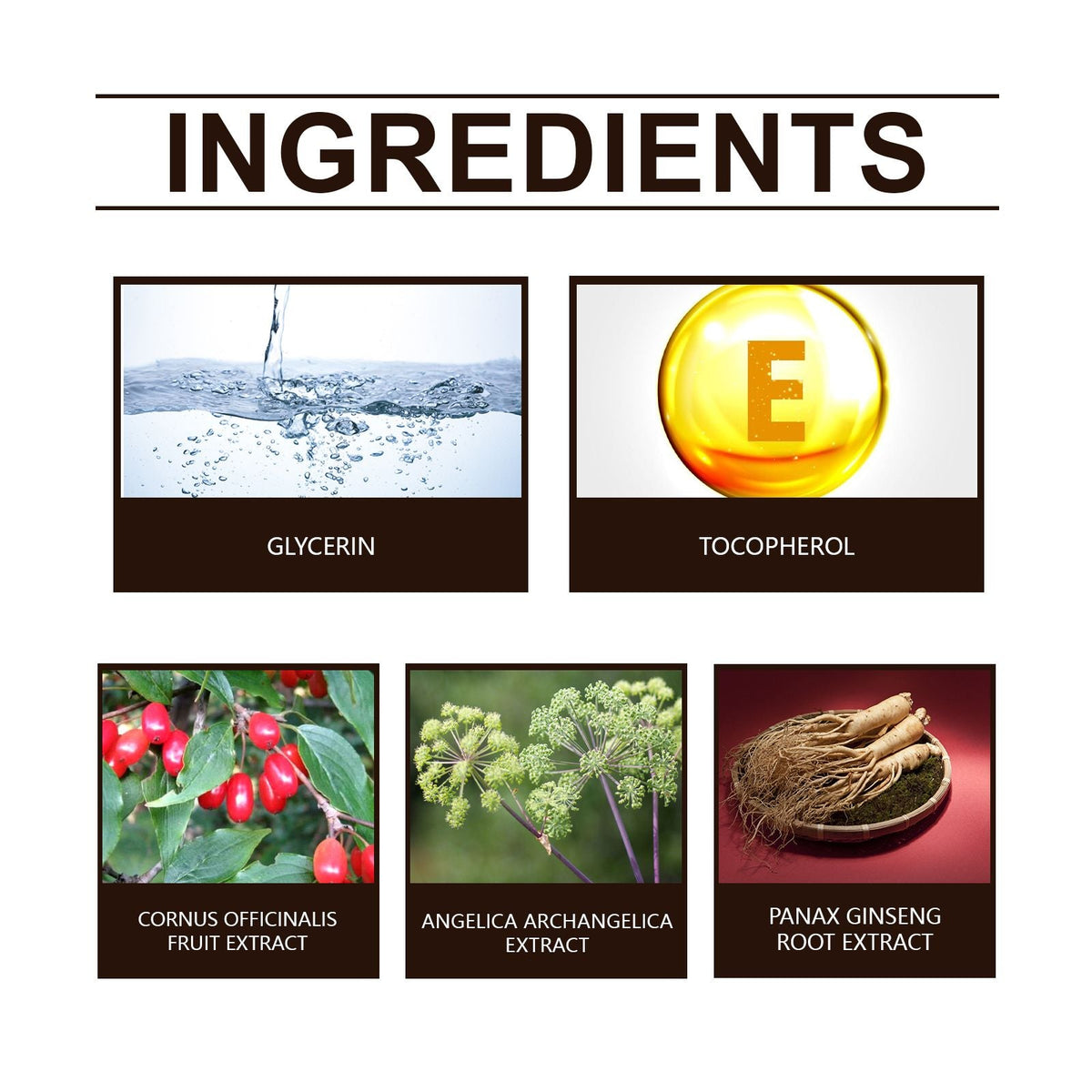 North Moon Men's Gel ingredients including glycerin, vitamin E, and herbal extracts like Cornus officinalis, Angelica archangelica, and Panax ginseng root