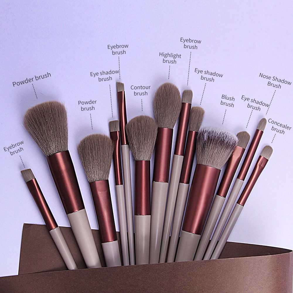 Professional 13-piece makeup brush set with foundation and eyeshadow brushes