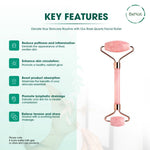 Rose Quartz Facial Roller double-sided with natural pink stone and metal frame for face and eye massage