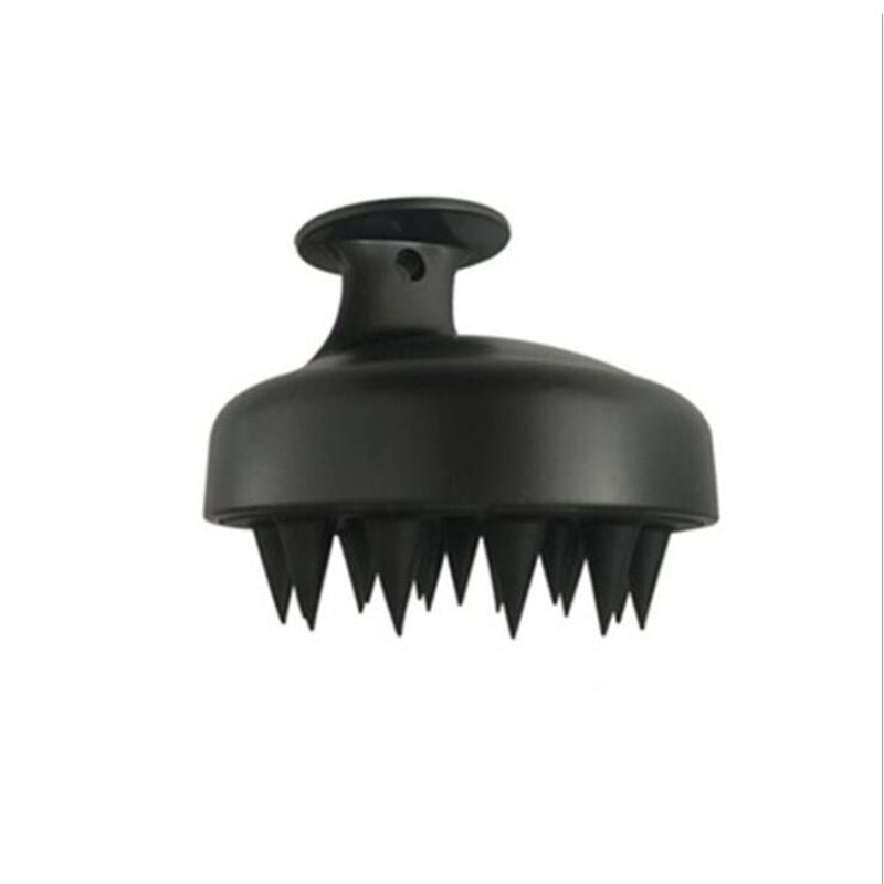 Black silicone scalp massager brush with soft tapered tips and ergonomic handle, ideal for a gentle Scalp Care Brush massage.