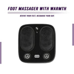 Stress & Pain Relief Foot Massager in black with mesh foot compartments, control button, and warmth function for deep tissue relaxation