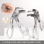 Travel-friendly wide-angle eyelash curler with built-in comb for all eye shapes