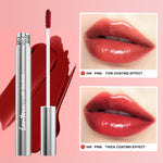 Ultra-Hydrating Lip Gloss in shiny pink shade with thin and thick coating effects on lips shown, silver tube with applicator