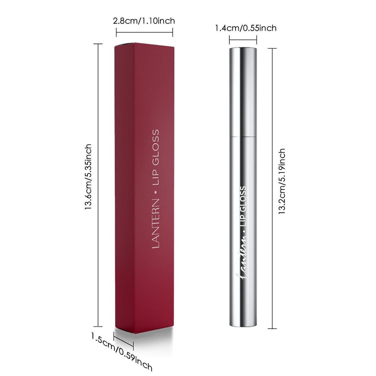 Ultra-Hydrating Lip Gloss in sleek silver tube with reflective finish next to tall maroon rectangular box with product text