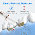 Ultrasonic dental cleaners with smart pressure detection for teeth cleaning and gum protection in white and rose gold design