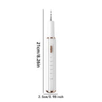 white ultrasonic dental cleaner with rose gold accents and slim design, showing measurement of 21 cm length and 2.5 cm width