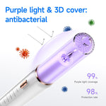 Ultrasonic dental cleaners with white and purple antibacterial 3D cover, featuring purple light for enhanced protection