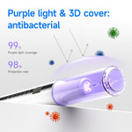Ultrasonic Teeth Cleaner with purple antibacterial 3D cover and light for enhanced stain and plaque removal