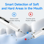 Ultrasonic Teeth Cleaner with smart detection technology showing soft and hard mouth area sensing for safe teeth and gum cleaning