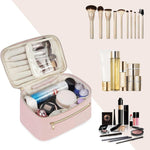 pink vegan leather travel makeup bag organizer for brushes and cosmetics