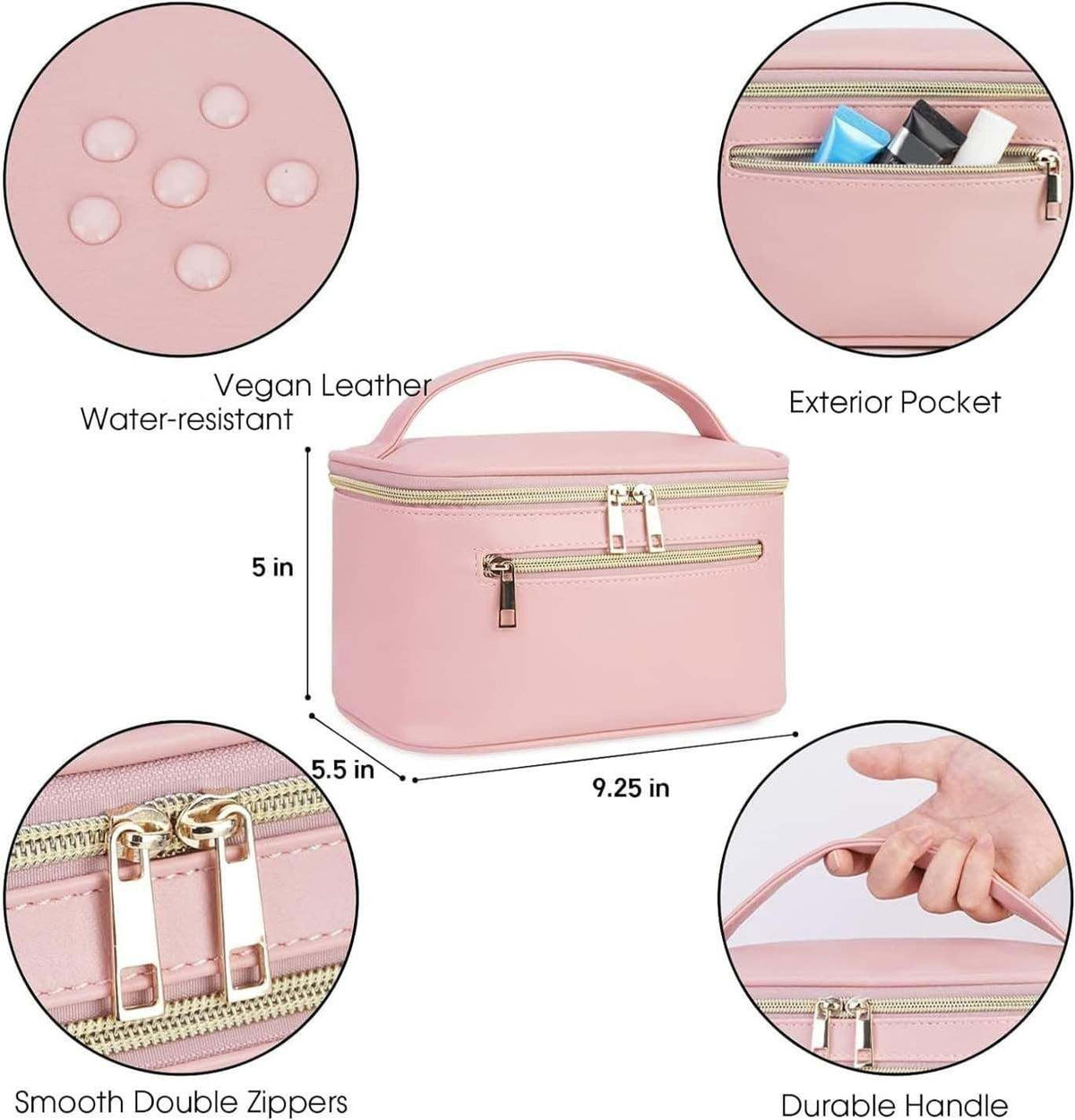 pink vegan leather travel makeup bag organizer