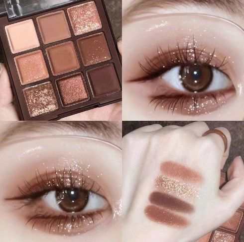 Vibrant 9-color shimmer eyeshadow palette with matte and pearlescent earth tones
