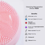 VIZO 4-in-1 skin rejuvenation device with red light, blue light, EMS, and silicone cleansing
