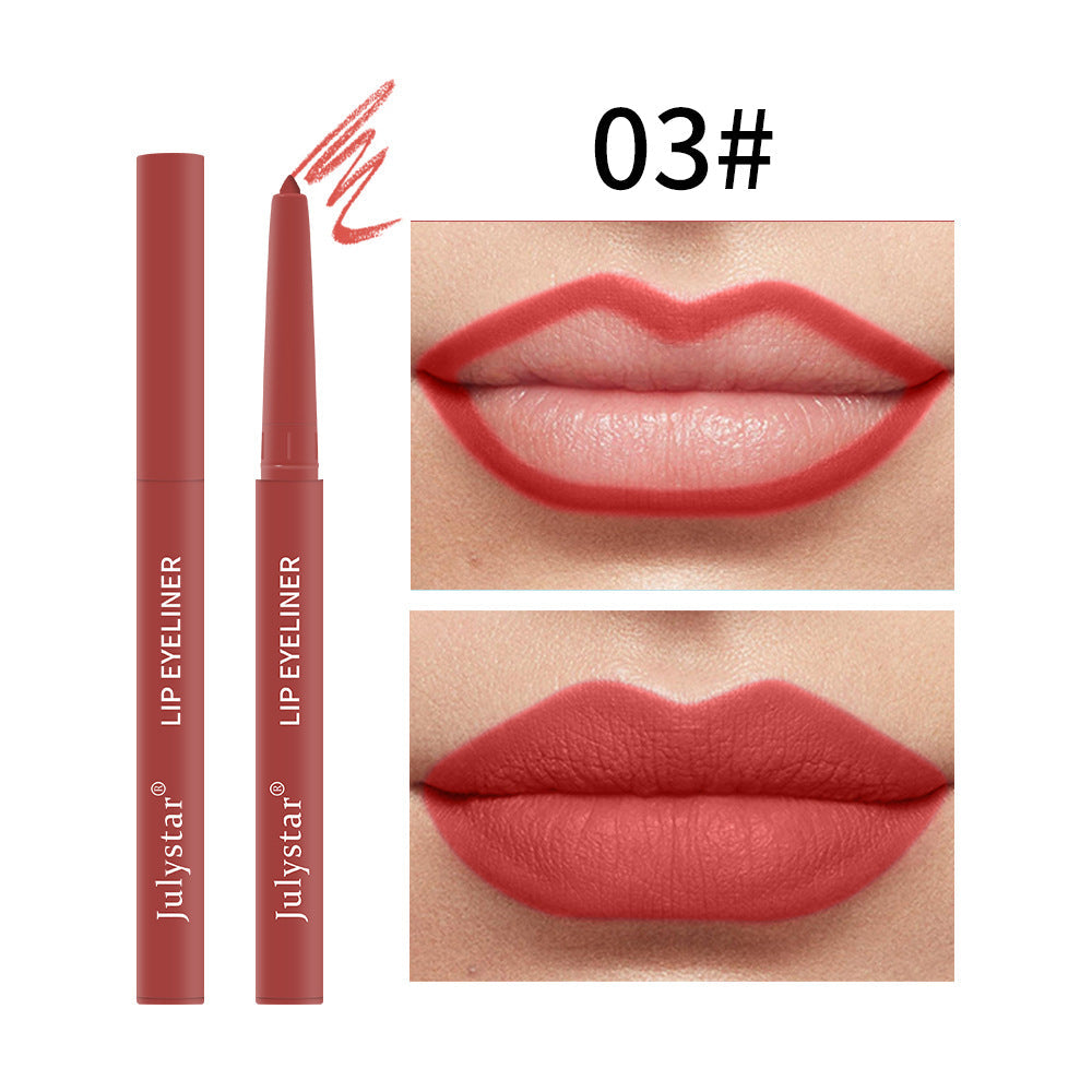 Waterproof Lipstick Lips pink lip liner pencil with matte finish shown with precise lip outline and filled lips for long-lasting definition