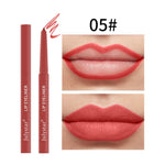 Waterproof Lipstick Lips with pink matte lip liner pencil showing precise lip contour and full lip color application