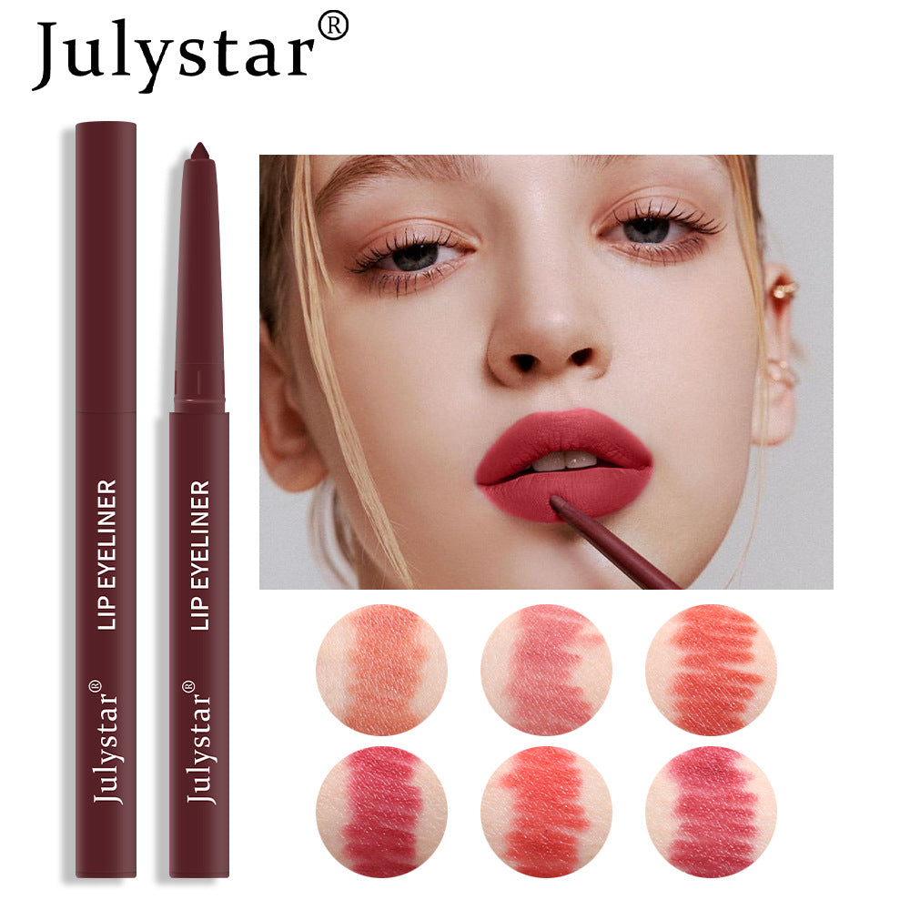 Matte lip liner pencil in deep rose with smooth creamy texture and color swatches, perfect for Waterproof Lipstick Lips.