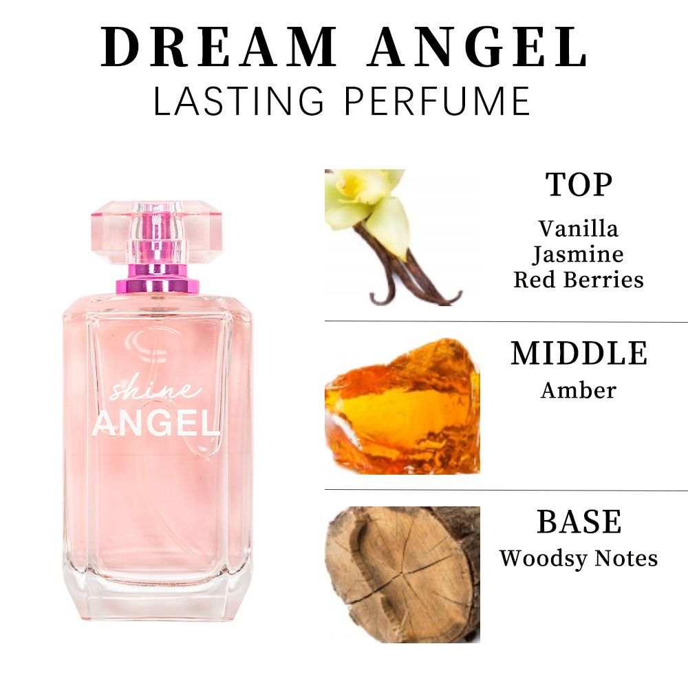 Women's Fragrance Set featuring three 3.4 fl oz Eau de Parfum spray bottles in transparent pink glass with floral, amber, and woody scent notes